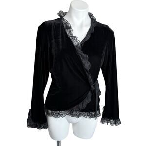 Vintage Y2K ICE Black Velvet Lace Wrap Blouse Top Women’s S Romantic Goth